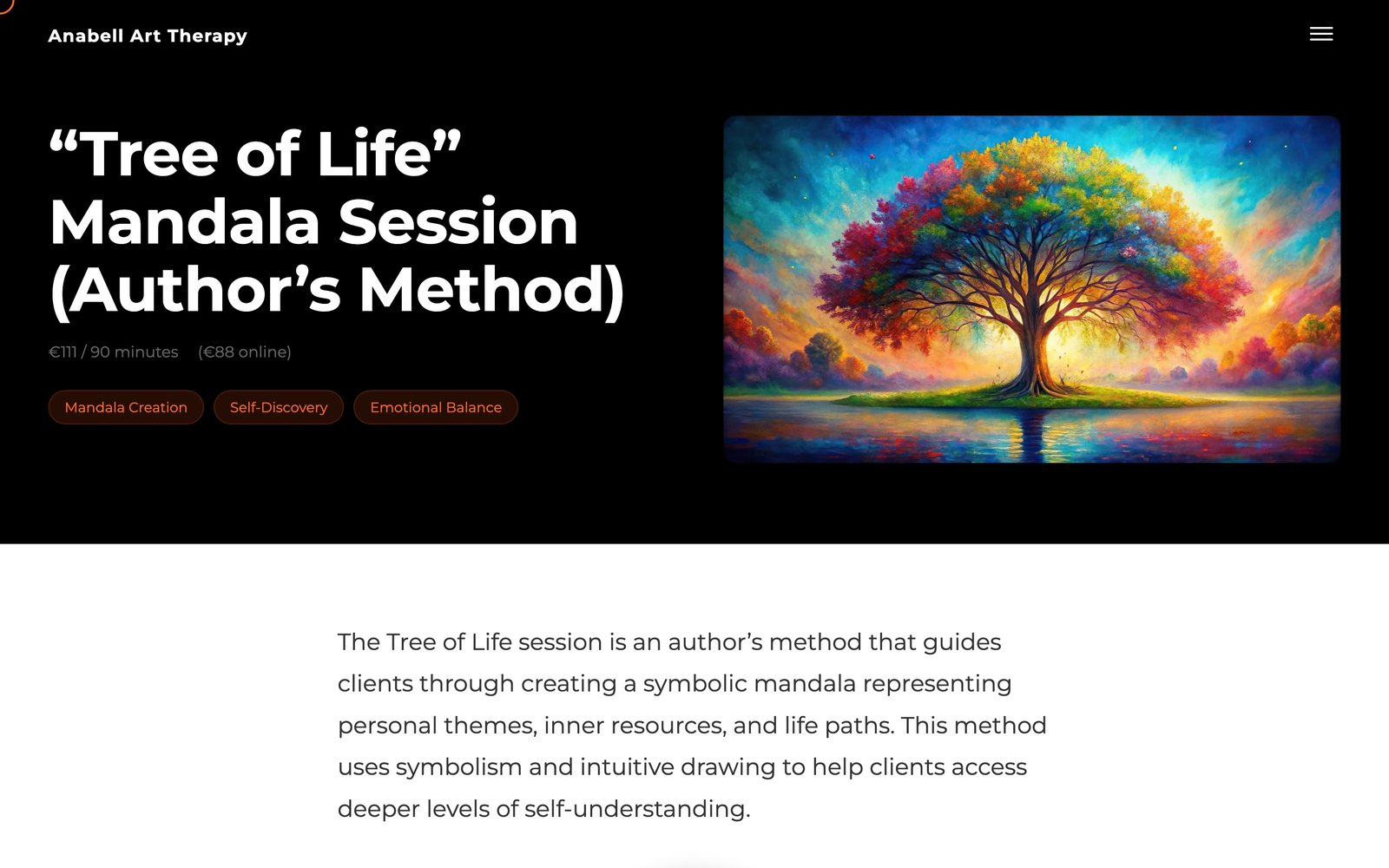 The Tree of Life session page on anabelltherapy.com