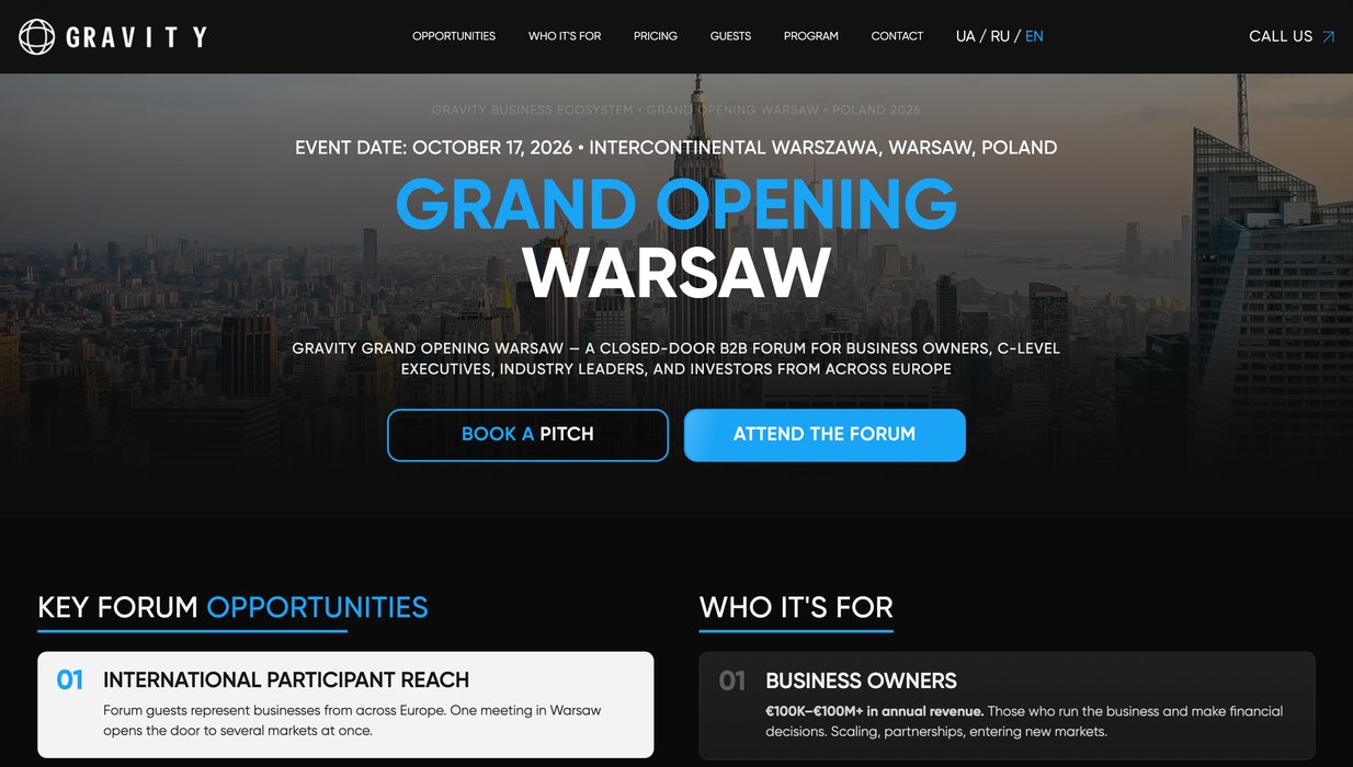 Gravity Club event landing page