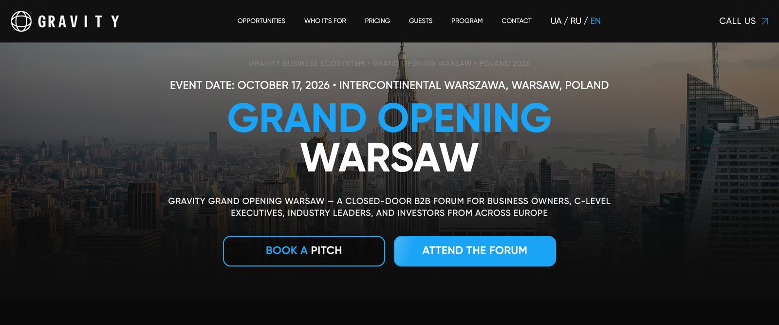 Лендінг Grand Opening Warsaw: закритий B2B-форум 17 жовтня 2026 у Варшаві