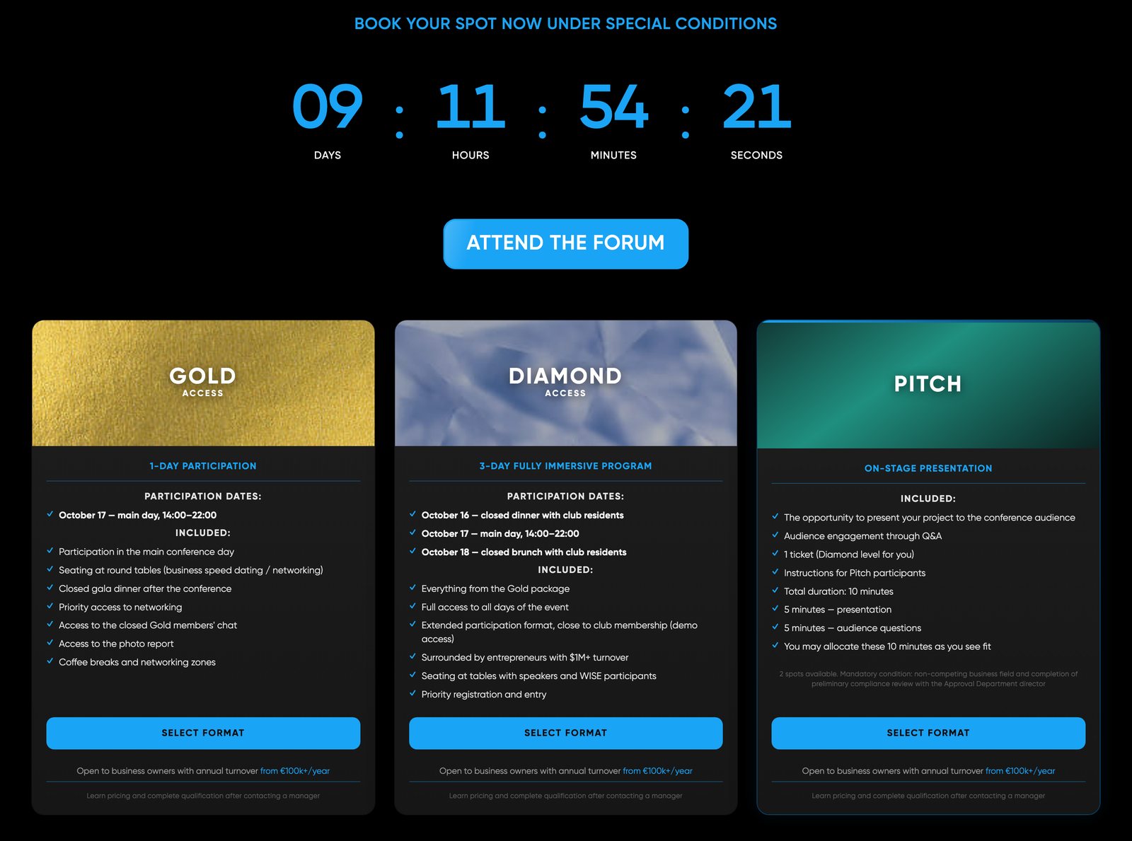 Таймер спецумов і пакети участі Gold, Diamond та Pitch