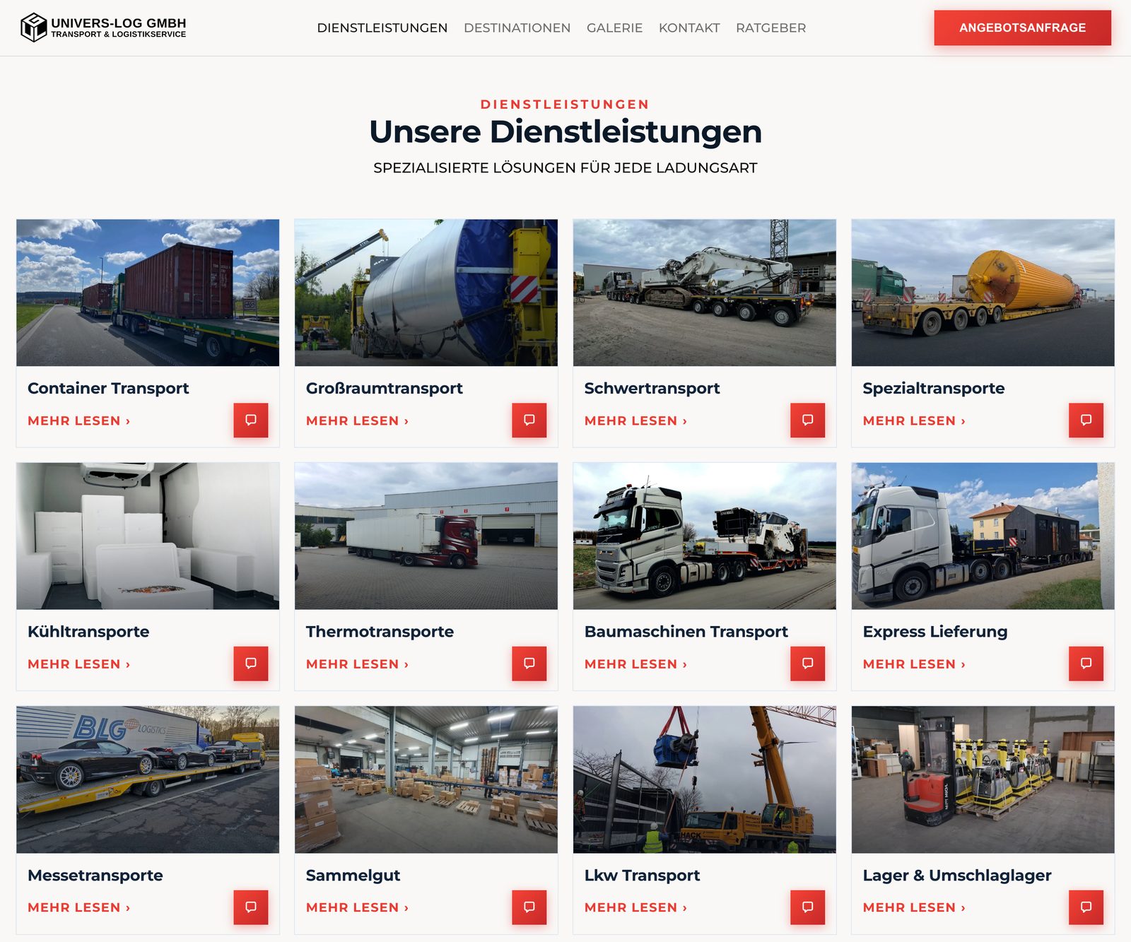 All Univers-Log services on the Dienstleistungen page