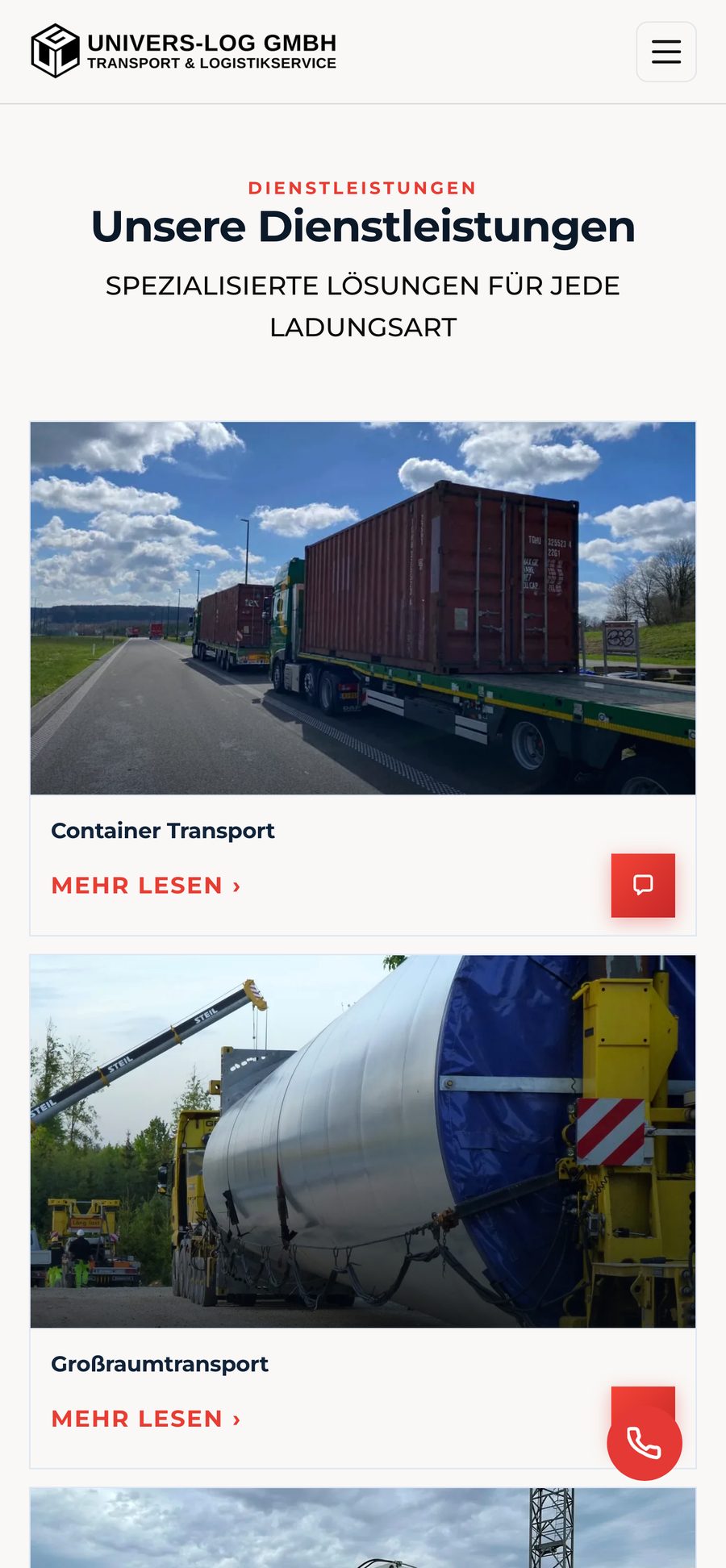 The Dienstleistungen page on u-lg.de on a phone